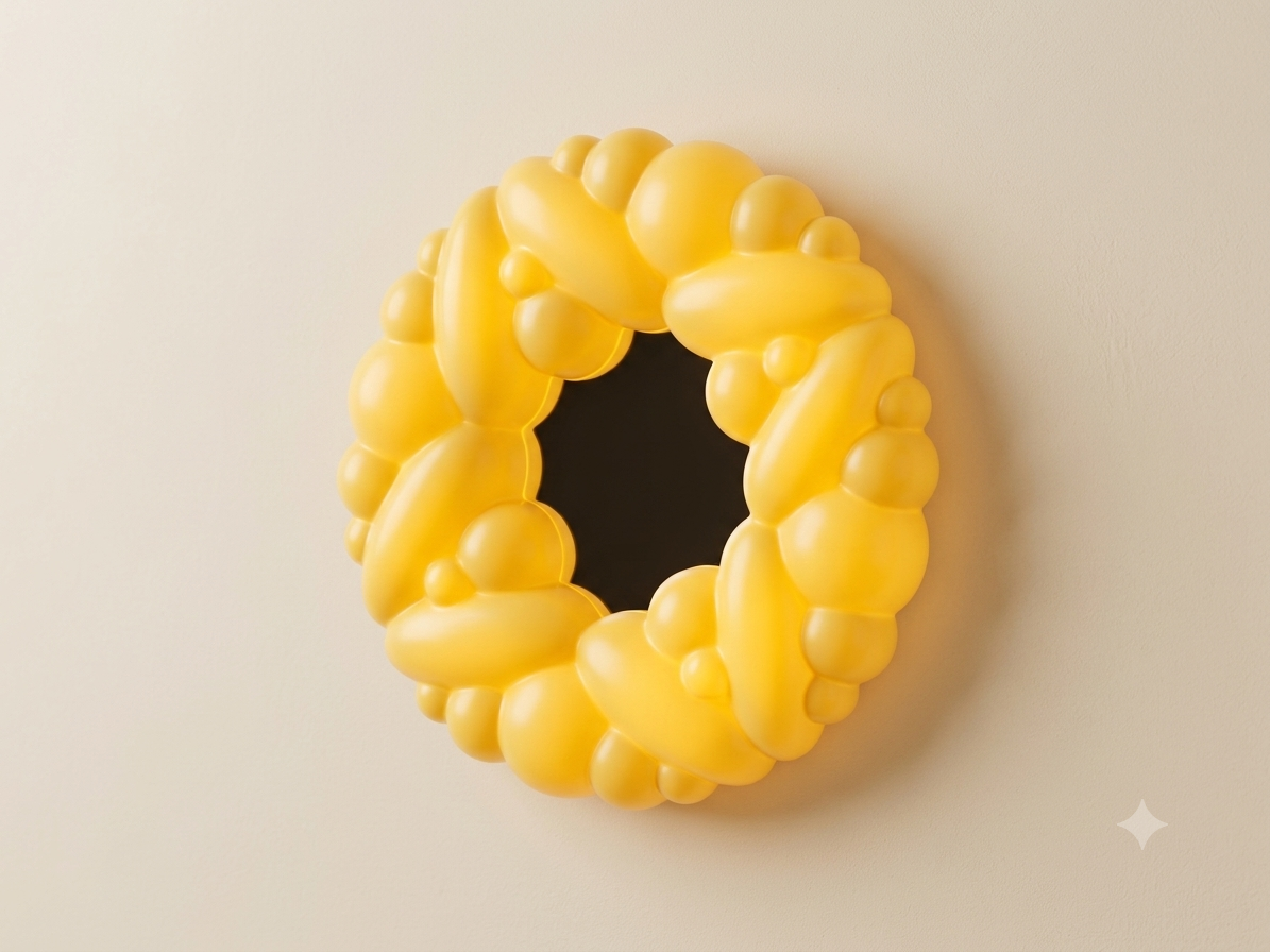 Description: A fun circular wall light fixture that mimics clusters of interlocking bubbles, featuring a bright yellow color and soft glow that adds a lively and bold visual touch to the architectural space.