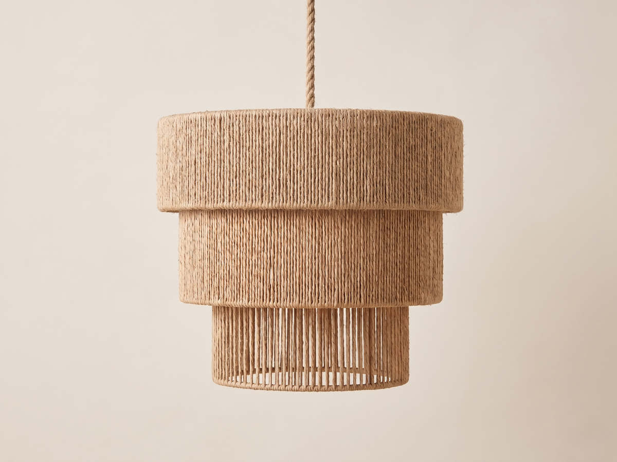 A rural chandelier made of jute rope (burlap).