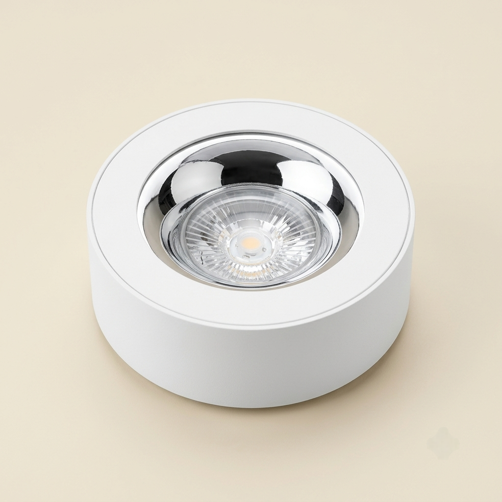 White surface-mounted spotlight with chrome reflector