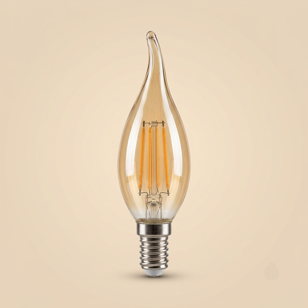 Amber candle-flame filament LED bulb, E14