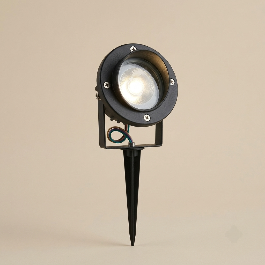 Garden spike spotlight with adjustable COB LED head
