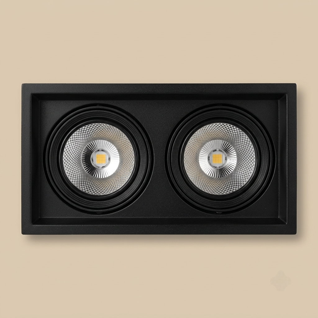 Black double-head recessed COB LED spotlight