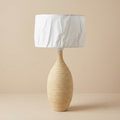 Ribbed ceramic table lamp with linen drum shade