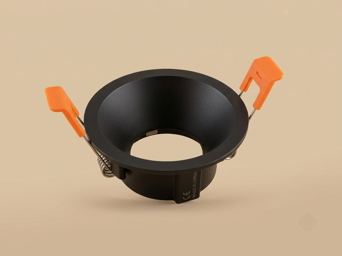 Round matte black recessed spotlight trim with conical reflector
