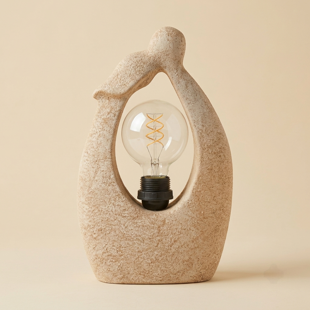 Sculptural sandstone arch table lamp with exposed spiral bulb