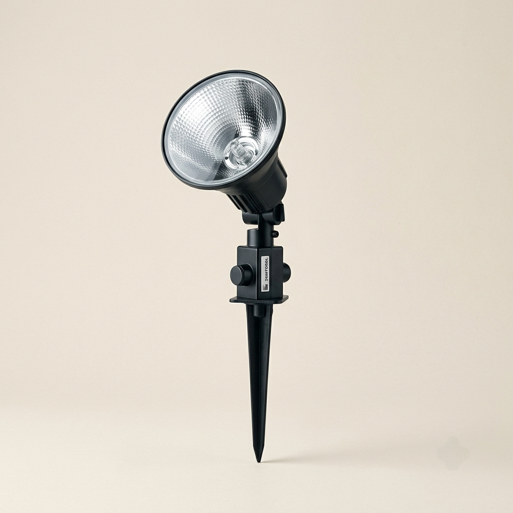 Wide-reflector garden spike floodlight