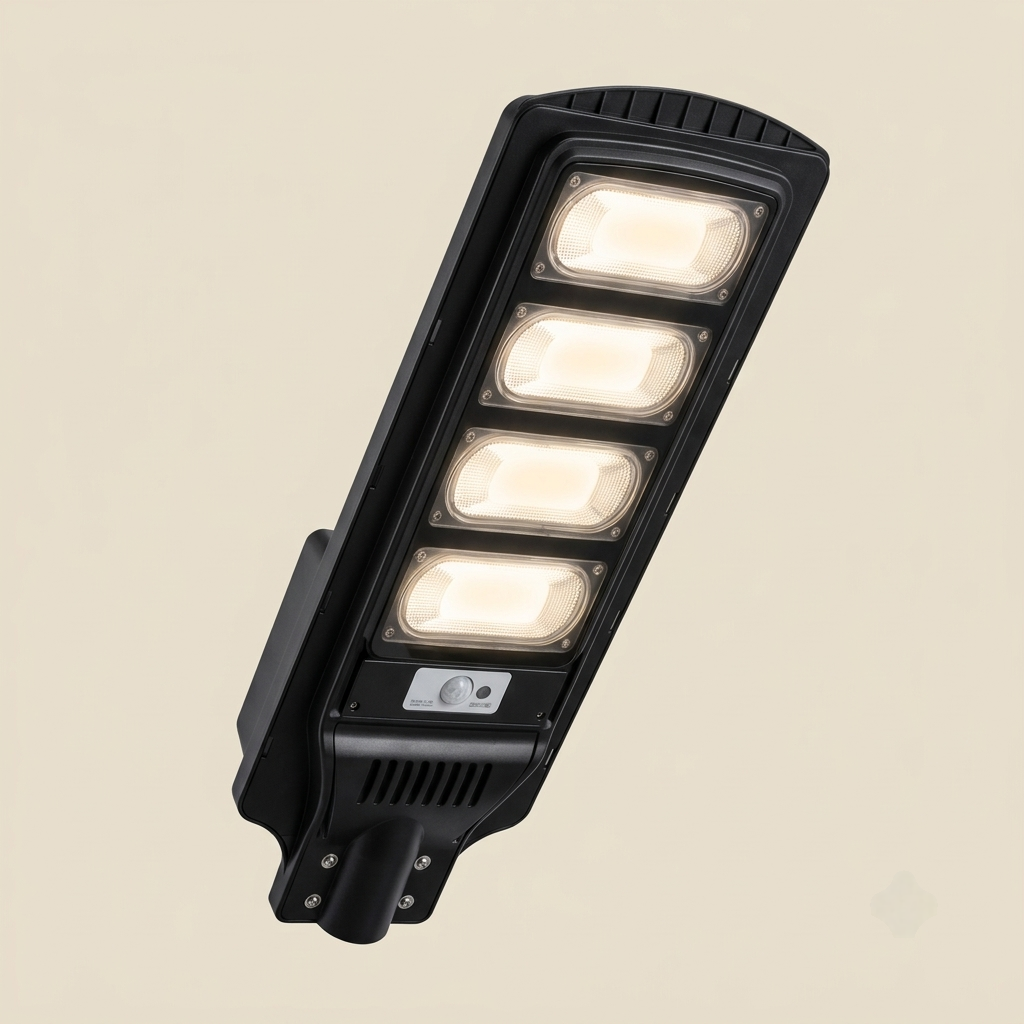 All-in-one solar LED street light with 4 panels and motion sensor