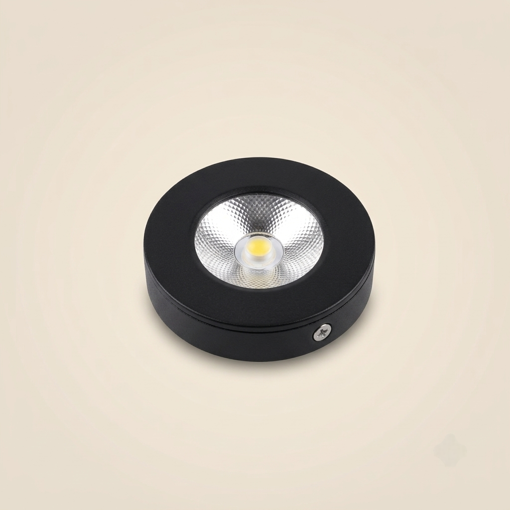 Black surface-mounted COB LED puck spotlight