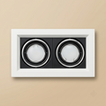 White-framed double-head recessed spotlight with black bezels