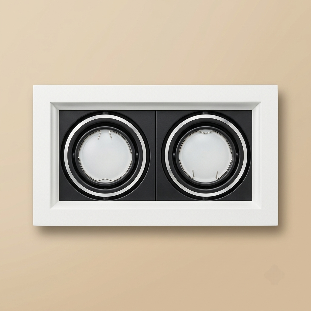 White-framed double-head recessed spotlight with black bezels